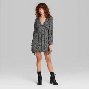 Women's Long Sleeve Dress Black/White Floral